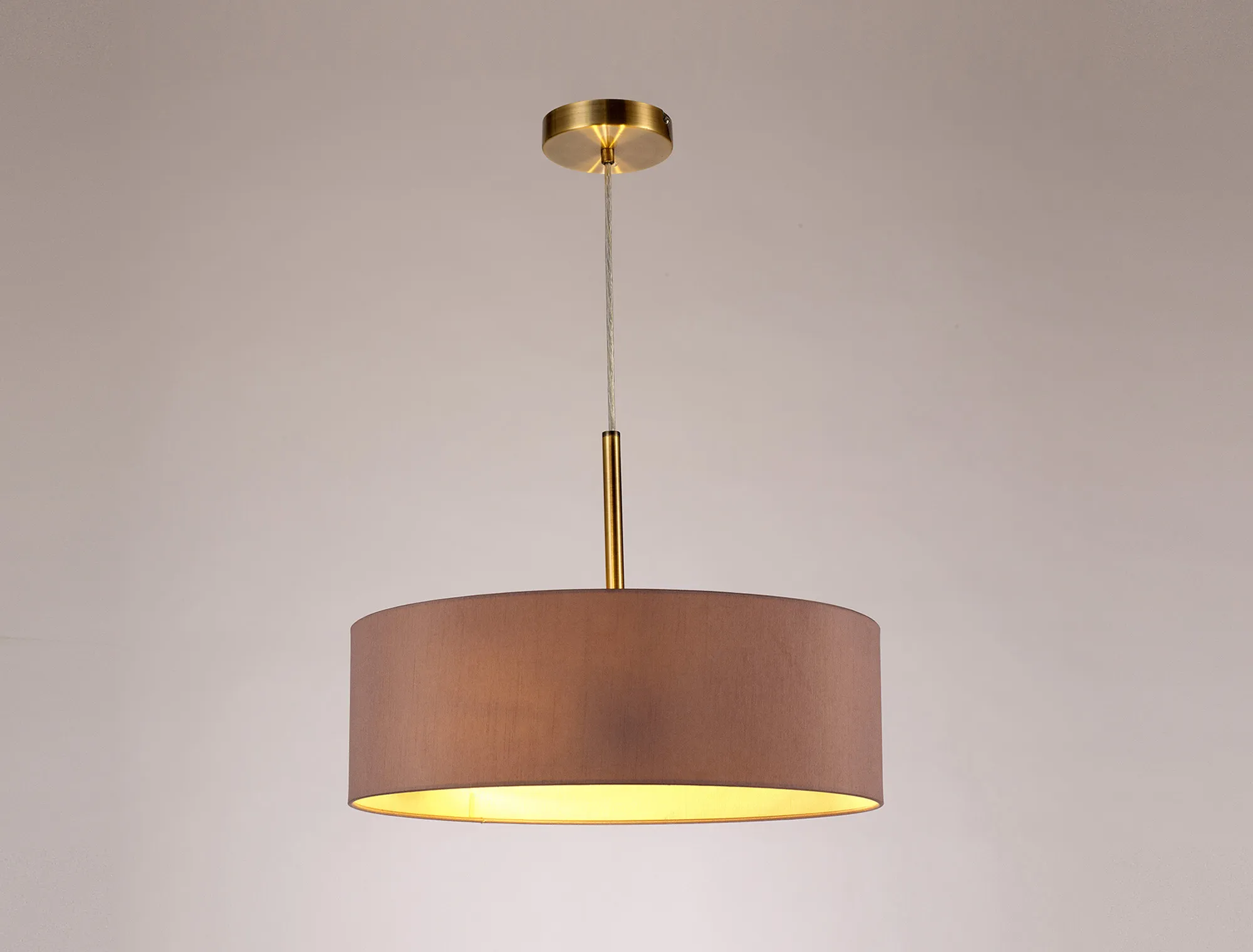 Baymont 45cm 3 Light Pendant Antique Brass, Taupe/Halo Gold DK0706  Deco Baymont AB TA